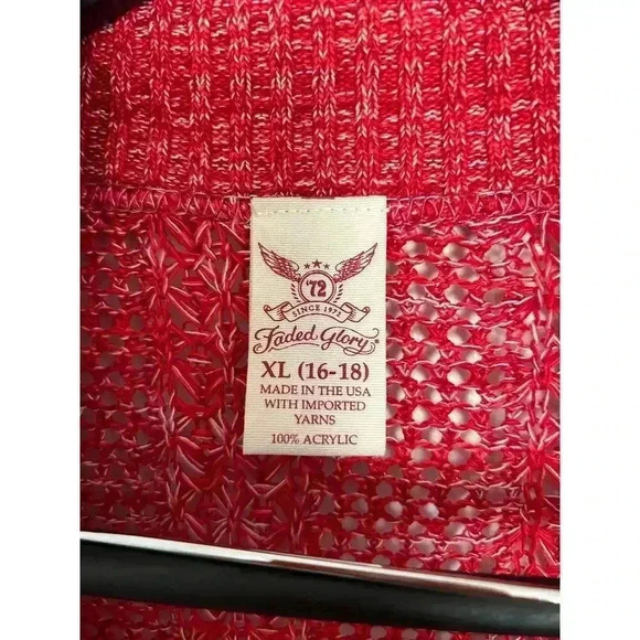 Faded Glory Open Knit Cardigan Short Sleeve Sweater Red Women's Size XL - Picture 4 of 5